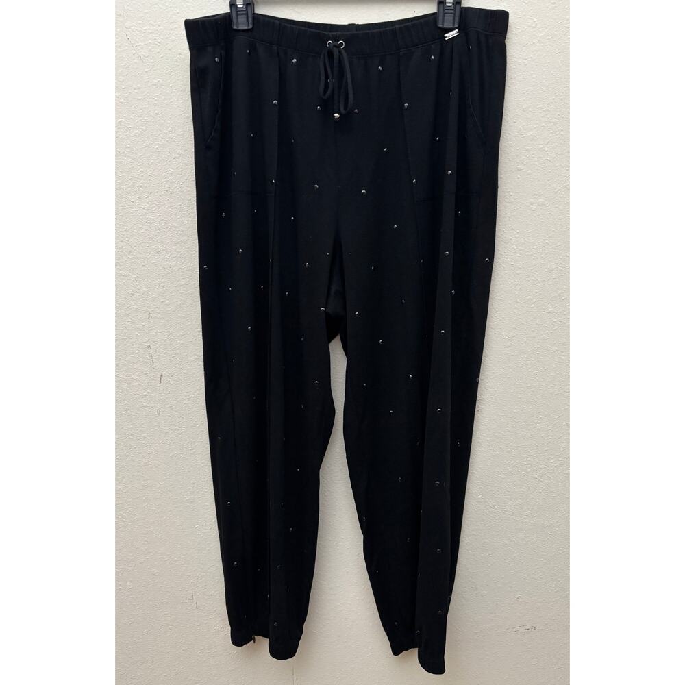 St. John Spa Black Studded Luxury Lounge Pants Drawstring Sweatpants‎ Size L